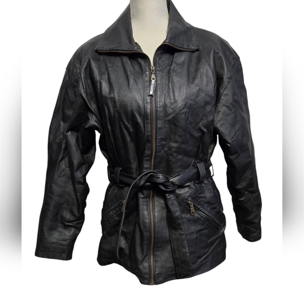 Vilanto Black Leather Tie-Waist Jacket